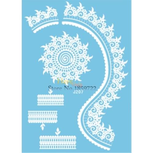 Henna Lace Tattoo Paste For Women HJ207 Lady Indian Sun flowers Tattoo Stickers White For Brides Wedding Body Art Armband Jewel