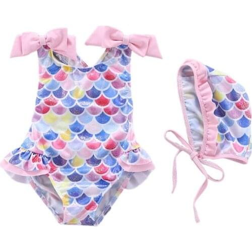 Girls Swimsuit Western Style One-piece Mermaid Girls Swimsuit For 3-12years Girls Bathing Suit With Hat 2021 New Fashion