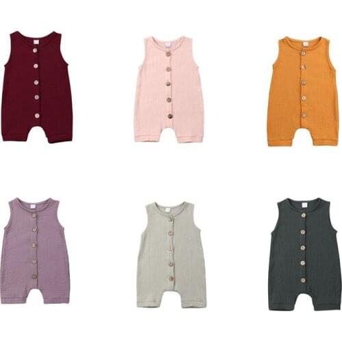 Summer newborn baby Pure color rompers jumpsuits Buttons Cotton Fashion Sleeveless playsuit trousers New Outfit sunsuit Girl boy