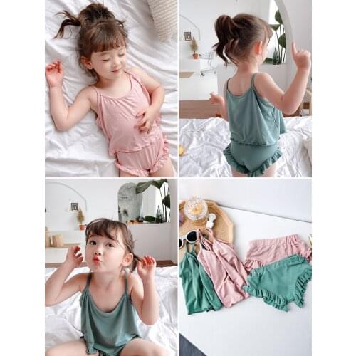 Summer Children Girls Kids Clothing Pajamas Sets Sleepwear Princess Cotton Home Leisure Wear Ruffles Shorts