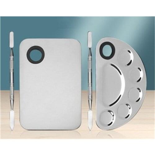 Stainless Steel Makeup Mixer Nail Art Polish Mixing Plate Foundation Eyeshadow Eye Shadow Mixer Palette with Spatula Rod