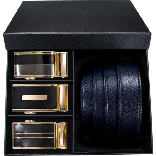 Mens Belt Genuine Leather Alloy Automatic Buckle Belt Luxury Box Set With 3 Buckles Desinger Brand Belts For Jeans DiBanGu