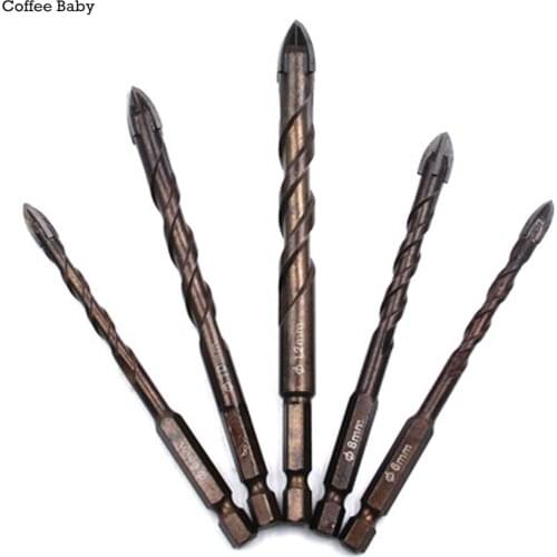 5pcs 6-12mm Cross Hex Tile Drill Bits Set for Ceramic Brick Wallwood Hole Opener Brick Triangle Bit Hand Tools Kit