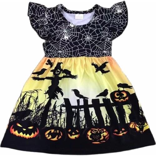 New Halloween Black Spider Web Print Scarecrow Cartoon Kid Dress Horror Series Girl Set Children Clothes Clothing Outfits