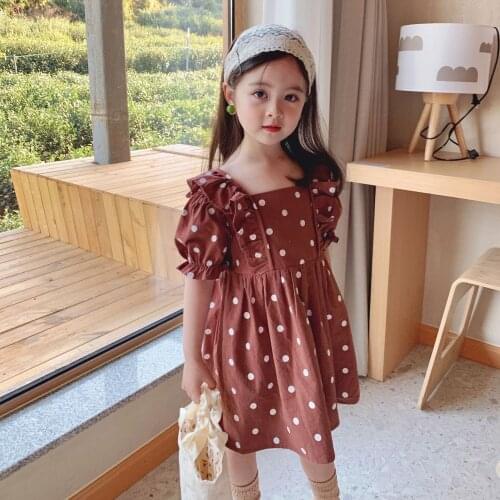 2021 Summer New Arrival Baby Girls Cute Polka Dot Dresses Kids Cotton Retro Clothing Fashion Elegant, #9388