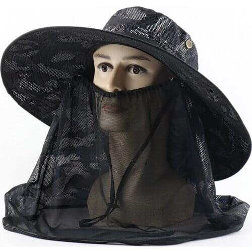 Mens Camouflage Mesh Bucket Hats Wide Brim Sun Cap Military Camo Hunting Fishing Hiking Solid Big Wide Round Sunshade Hat