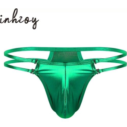Sexy Men Thongs Underwear Shiny Metallic Bulge Pouch T-Back Jockstrap G String Bikini Briefs