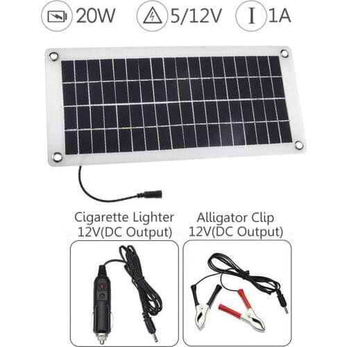 20W Portable Solar Panel Kit 12/24V Outdoor Solar Charger Panel Power Supply Kit For Car Yacht RV Phone Water Resistant