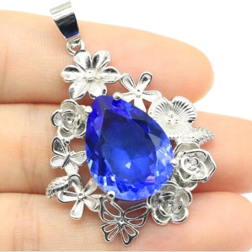 45x35mm Super Big European Design Created Orange Spessartine Garnet For Women Dating Silver Pendant Eye Catching