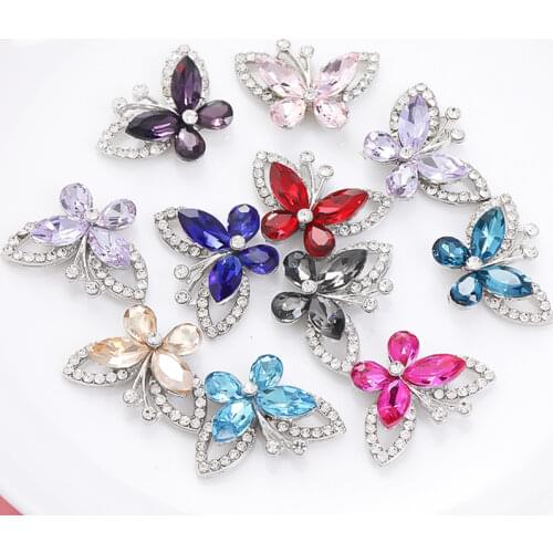XiChuan Butterfly-shaped Button Crystal Combined Metal Base Rhinestones Stylish Crystal Glass Pointback For Sew Clothes Shoes