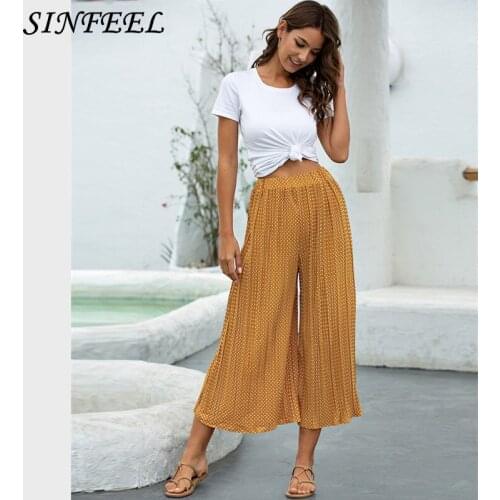 S-2xl vintage polk dot pants elastic waist pants women high waist plus size wide leg Pants Casual female korean trousers women