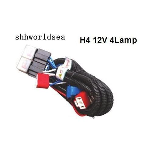 Shhworldsea Hot sale waterproof 12V 4 light H4 headlight wiring harness Relay kits