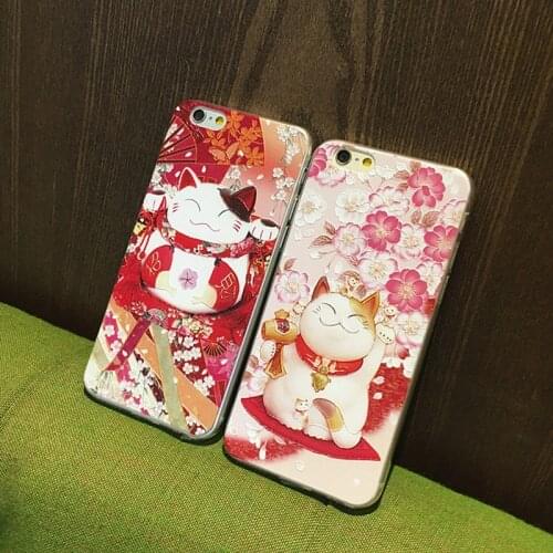 Cute Lucky Cat Series 3D Emboss Phone Case for iPhone X XS XR 11 12Pro Max Soft TPU Back Cover for iPhone 6s 7 8 Plus Capa Coque