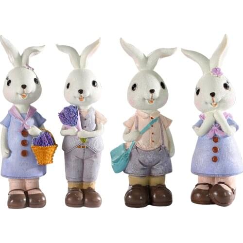2pcs/set Bunny Resin Figurines Room Decor Cute Straw Rabbit Bunny Easter Decorations Animal Statue Table Decor Home Garden Decor