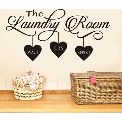 Laundry Room Quote Wall Sticker Home Decor Art Mural Hearts Removable Wall Decals Door House Decoration Accessories