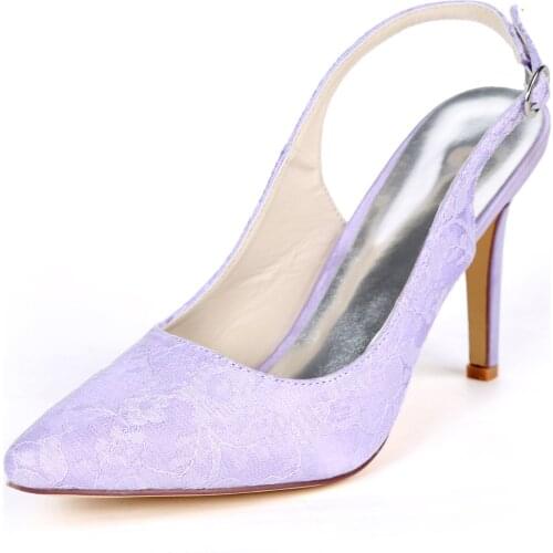 Elegant lace pointed toe high heels lady pumps wedding party bridal evening dress shoes slingback stiletto white ivory lavender