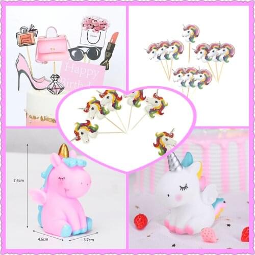 Birthday Party Events Decorate Unicorn Flamingo Wing Theme Cupcake Ornaments with Sticks Baby Shower Girl Kids Cupcake Toppers