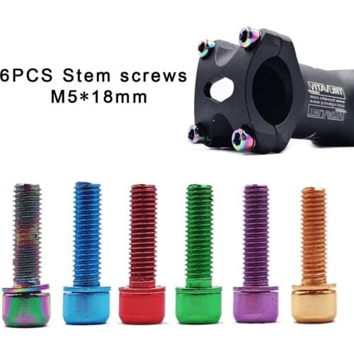 6Pcs M5*18mm Bicycle Handlebar Screw Stainless Steel MTB Road Bike Stem Riser Bolts Titanium-plated Colorful Screws Bicycle Part
