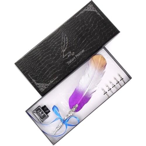 Vintage Retro Calligraphy Feather Pen High Quality Stainless Steel Nib Variety Gradient Color Student Teacher Stationery Set