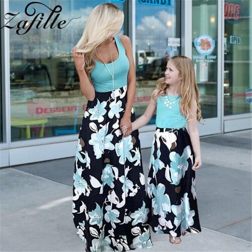 ZAFILLE Mom and Daughter Dress Patchwork Floral Long Dresses Mother Daughter Summer Mommy and Daughter Matching Clothes