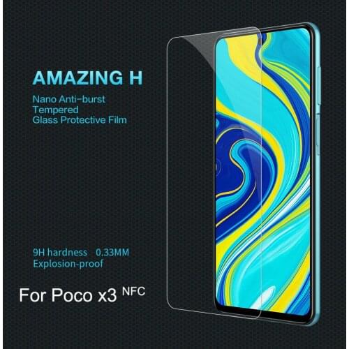 For POCO X3 NFC Screen Protector POCO X3 NFC Tempered Glass NILLKIN Amazing 9H Nanometer Super Clear HD Protective Glass