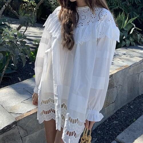 SuperAen Summer New 2021 Women Dress Solid Color Cotton Ladies Dress Long Sleeve Korean Style Women Clothing