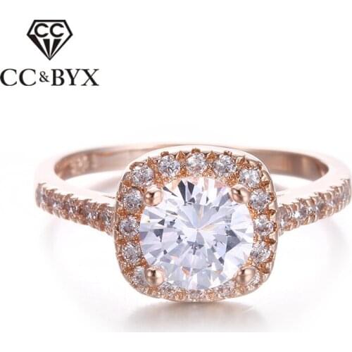 Rose Gold color Square Wedding Rings for Women CZ Fashion Rings Aneis Vintage Jewelry Ring Bijoux Bague Femme CC192