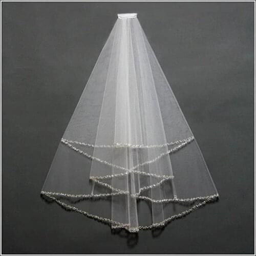 1 layer Short paragraph handmade beaded veil the bride groom hair double stitched beads wedding accessories