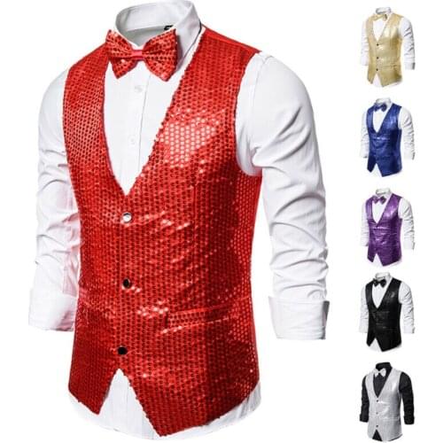 3 Buttons Bling Sequins Gentleman Men Blazer Vest Tuxedo Suit Party Formal Occasion Party Casual Suit Vest Work Men Outwear Coat