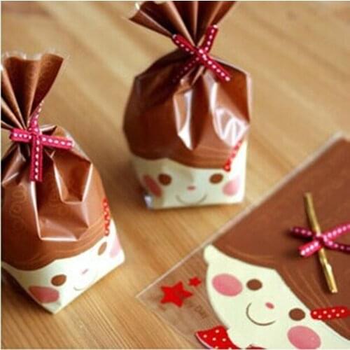 50 Cute Doll Cello Cookie Bag,Bakery Gift Candy Clear Cellophane Bag, PB64 12x19cm