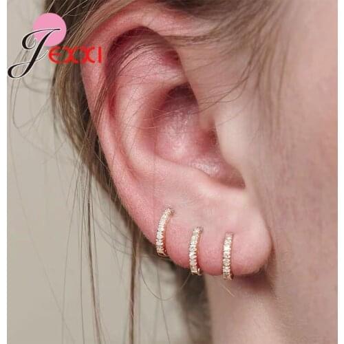 6mm 8mm 10mm Cubic Zirconia Micro Paved Full CZ Stone Hoop Earrings for Women Korean Gold Silver Rose Gold Jewelry Gifts Bijoux