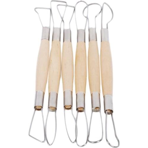 6Pcs/Set Pottery Ceramics DIY Tool Set Wooden Handle Wax Pottery Clay Sculpture Carving Tool DIY Craft Pottery Ceramics Tool