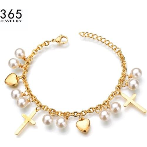 New Arrival Charm Chains High Quality Fashion Jewelry Bracelets Pearl Never Fade Gold Female Bangles Birthday Gift