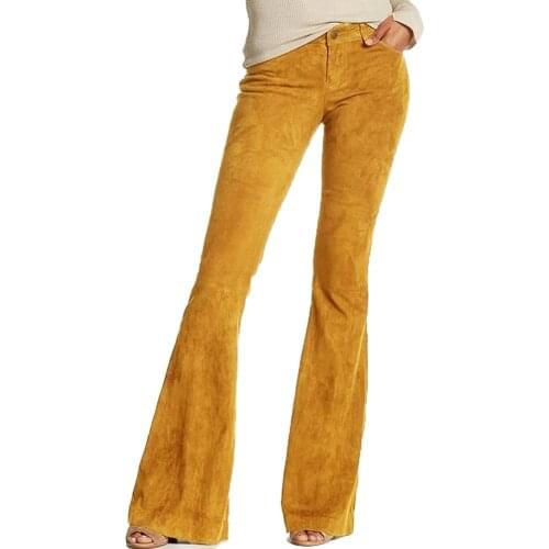 Pants Vintage Retro Casual High Waist Solid Color Wide Leg Pants Bell-Bottom Trousers Fashion Faux Suede Womens Trousers S-5XL