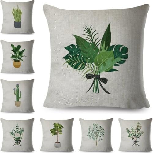 Nordic style Cushion Cover Decor Art Plant Cactus Green Leaves Pillowcase Polyester Pillow Case for Sofa Home Car 45x45cm