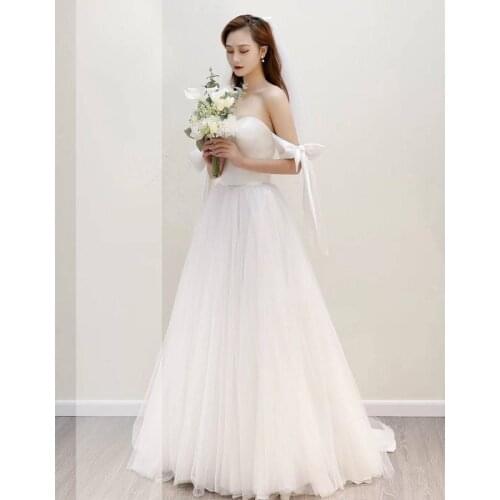 Ivory Sexy Shoulder Design Wedding Dress Bridal Gowns Satin with Tulle New Arrival On Sale now