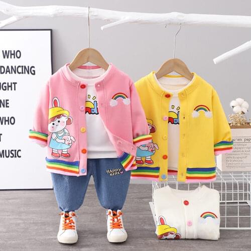 Children Cotton Clothing Suits Baby Boys Girls Cartoon Causal Hoodies T-shirt Jeans 3Pcs/Set Spring Autumn Kids Sport Clothes