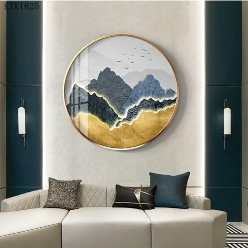 European Abstract Landscape Painting Wall Hanging Decoration Room Background Wall Decoration Wooden Round Wall Hanging Painting