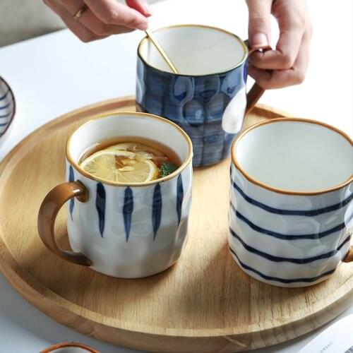 Jusen 350ML Japanese Style Ceramic Handgrip Mugs Drinkware Multiple Color Porcelain Milk Lemon Juice Cup Coffee Cup Kitchen