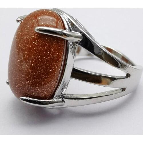 Natural Golden Sandstone Stone Oval Bead GEM Finger Ring Size 8-9 Jewelry For Gift X264