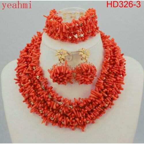 Coral Bead Sets Jewelry Latest Design Nigerian Beads Necklace Set Bridal Jewelry Set Free Shipping