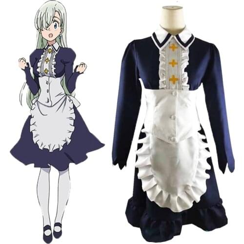 Seven Deadly Sins Anime Cosplay Costume Resurrection of Commandments Elizabeth Liones Maid Halloween Cosplay Costume Full Set