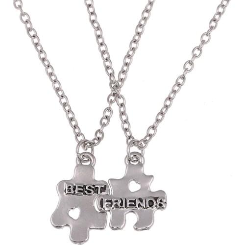 Lureme BFF Best Friends Forever Letters Broken Puzzle Necklace Set Clavicle Chain Engraved Choker Pendants Necklace 2 pc/set