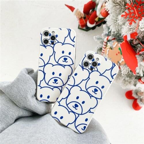 Retro smile bear line art kawaii Japanese Phone Case For iPhone 11 12 Pro Max Xs Max XR Xs 7 8 Plus X 7Plus case Cute Soft Cover