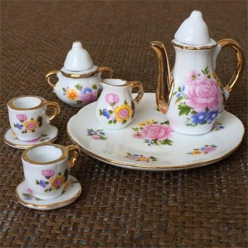 1:12 Miniature furniture for dolls Mini Ceramic Tea set tableware Dollhouse kitchen toy role play Toys for children girls gifts