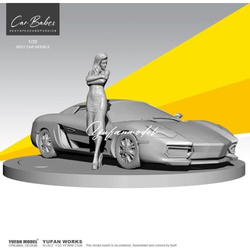1/35 YUFAN MODEL Resin model kits figure beauty colorless and self-assembled YFWW-2106(1 Sports car + 1 beauty)