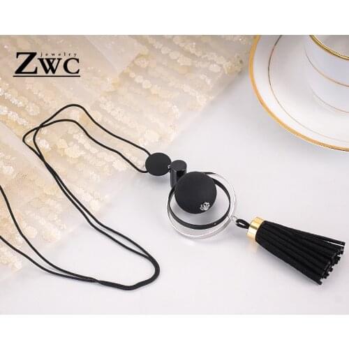 ZWC Fashion Vintage Wood Beads Pendant Necklace For Women and Girls Wedding Party Simple Tassel Sweater Necklace Jewelry Gift