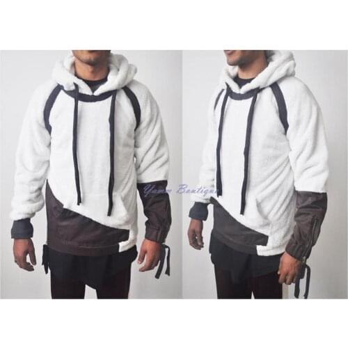 New XS-6XL Mens Oversized Sherpa Anorak Denim Patchwork Panelled Soft Sherpa Hooded Two Tone Jacket in Ivory Supreme Yezzy