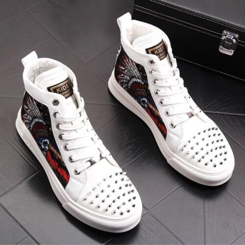 Mens ankle high-top shoes mens thick sole loafers leather rivet mens shoes versatile casual shoes mens designer loafers