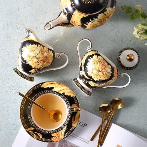 15 Piece Palace Tracing Gold Bone China Coffee Cup And Pot Set High-End Luxury Home Ceramic English Afternoon Tea Tea Set